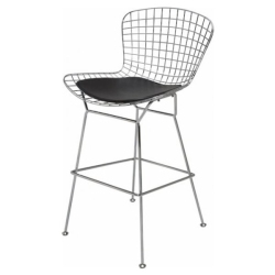 NICER INTERIOR Furniture® Harry Bertoia Chromed Steel Wire Frame Counter Height Stool With Leatherette Pu Pad - Set Of 2