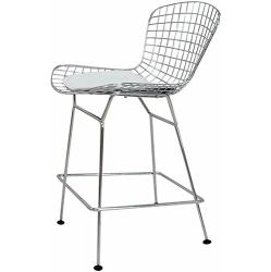 NICER INTERIOR Furniture® Harry Bertoia Chromed Steel Wire Frame Counter Height Stool With Leatherette Pu Pad - Set Of 2
