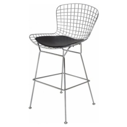 NICER INTERIOR Furniture® Harry Bertoia Chromed Steel Wire Frame Counter Height Stool With Leatherette Pu Pad - Set Of 1