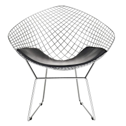 NICER FURNITURE ® Set Of 2 - Bertoian Diamond Lounge Chair- Chromed Steel Wire Frame With Leatherette Pu Pad In In Black