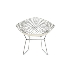 NICER FURNITURE ® Set Of 1 - Bertoian Diamond Lounge Chair- Chromed Steel Wire Frame With Leatherette Pu Pad In In White