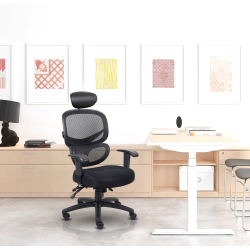 NICER INTERIOR Furniture Multi-Function Ergonomic Highly Adjustable Fabric Seat Cushion Mesh Chair, With Headrest