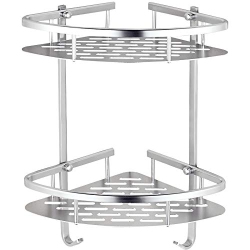KUNOVA No Drilling Bathroom Shower Corner Shelves, Bathroom Caddy Bath Aluminum 2 Tier Adhesive Shelf Basket