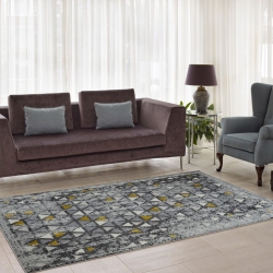 LA DOLE RUGS Ladole Rugs Geometric Diamond Europe Area Rug Silver Yellow, 4X6 In Grey