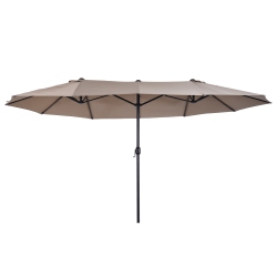 OUTSUNNY 15Ft Double-Sided Patio Umbrella With Twin Canopy, Extra Large Outdoor Parasol With Crank for Pool, Deck, Market In Tan
