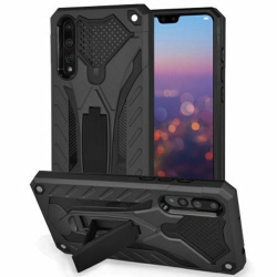 CSMART 【】 Shockproof Heavy Duty Rugged Defender Case Cover With Kickstand for Huawei P30 Lite In Black