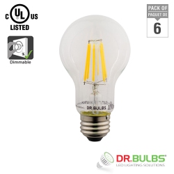 DR. BULBS (6-Pack) A19 8.5W Warm (2700K) Led Filament Bulb - 2 Year Warranty In White