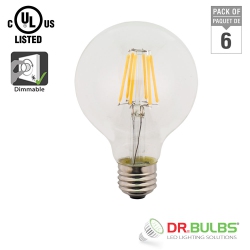 DR. BULBS (6-Pack) G25 5W Warm (2200K) Led Filament Bulb - 2 Year Warranty In White