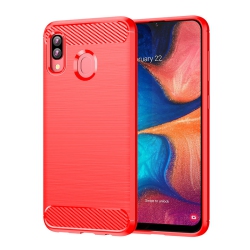 PANDACO Brushed Metal Case for Samsung Galaxy A20 In Red