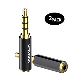 VENTION 2 Pack 3.5MM Male to 2.5MM Female Audio Travel Adapter Plated Aux Auxiliary Plug Splitter 3 Ring Jack Support In Gold