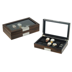 HLD Wooden Large 8 Slot Watch And Cufflinks Display Box Case Organizer With Glass Window Top In Multicolor