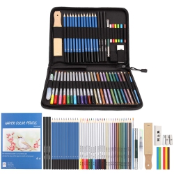 AGPTEK 53PCs Drawing And Sketching Pencil Set, With Pencil, Watercolor Pencil, Sketching Pencil Set & Canvas Zipper Case