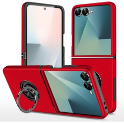 CC Topsave "hidden Series" Solid Color PC Back Combine W/inner Black Tpu Bumper Kickstand Armor Case for Samsung Galaxy Z Flip 7 6.9" In Red