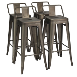 COSTWAY Set Of 4 Metal Bar Stools 30" Bar Height Barstools Industrial W/ Low Back Gunblack