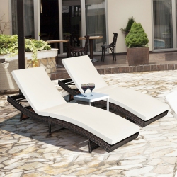 COSTWAY 2PCs Patio Rattan Folding Lounge Chair Chaise Adjustable Cushion In White