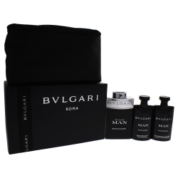 BVLGARI Man Cologne By for Men - 4 PC Gift Set 3.4OZ Edt Spray, 2.5OZ After Shave Balm, 2.5OZ Shampoo Shower Gel, Pouch In Black