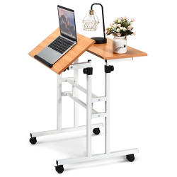 COSTWAY Mobile Standing Desk Height Adjustable Sit Stand Workstation Stand Up Desk 2In1