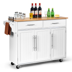 COSTWAY Kitchen Island Trolley Cart Wood Top Rolling Storage Cabinet W/knife Block