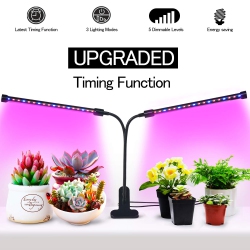 HLD Plant Growth, Timing Function Auto Off Dual Head Grow Light 36Led 3 Working Modes 5 Dimmable Levels Full Spectrum