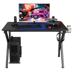 COSTWAY Gaming Computer Desk - Gamers Table - E-Sports - K-Shaped Legs W/ Cup Holder & Headphone Hook - In Black