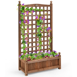 COSTWAY Solid Wood Planter Box With Trellis Weather-Resistant Outdoor 25"x11"x48