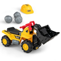 COSTWAY Kids Ride On Excavator With Realistic Sound Effects Big Bucket 3 Toy Stones Helmet