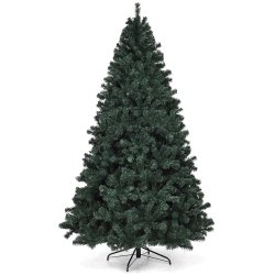 COSTWAY 7.5Ft Pre-Lit Artificial Christmas Tree Hinged W/ 550 Multicolor Lights & Stand