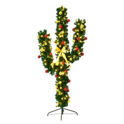 COSTWAY 5Ft Pre-Lit Cactus Artificial Christmas Tree W/led Lights And Ball Ornaments