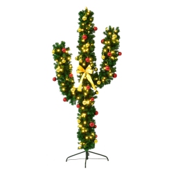 COSTWAY 7Ft Pre-Lit Cactus Artificial Christmas Tree W/led Lights And Ball Ornaments