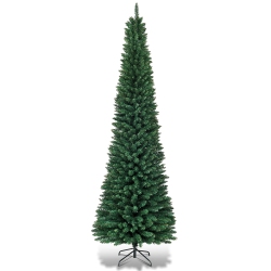 COSTWAY 9Ft Pvc Artificial Pencil Christmas Tree Slim W/ Stand Home Holiday Decor In Green