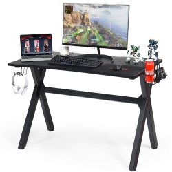 COSTWAY Gaming Desk Computer Desk Table W/cup Holder & Headphone Hook Gamer Workstation