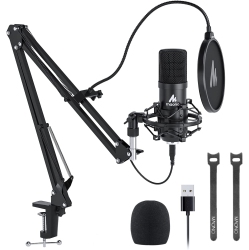 HLD USB Microphone, Maono 192Khz/24Bit Plug & Play PC Computer Podcast Condenser Cardioid Metal Mic Kit \w Professional Sound Chipset for Recording