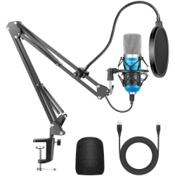 NAVOR USB Microphone for Windows And Mac \w Suspension Scissor Arm Stand, Shock Mount, Pop Filter, USB Cable And Table Mounting Clamp Kit For
