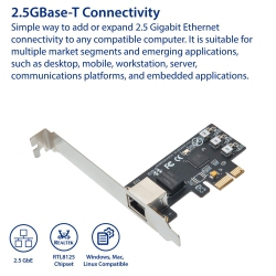 SYBA 2.5 Gigabit Rj45 Ethernet Port PCi-E X1 Interface Network Card for Windows Macos Linux Systems