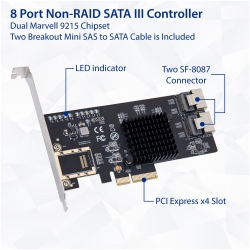 SYBA 8 Port Non-Raid SATA Iii PCi-E X4 Controller Card - Dual Sff-8087 Interface Marvell 9215 Chipset