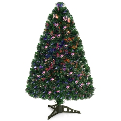 COSTWAY 3Ft Pre-Lit Fiber Optic Artificial Pvc Christmas Tree Tabletop W/ Plastic Stand