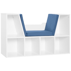 HOMCOM 6-Cubby Bookcase With Seat Cushion, Cube Storage Shelf Bookshelf With Reading Nook for Home Office, Study In Blue