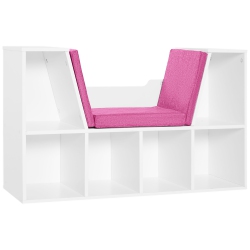 HOMCOM 6-Cubby Bookcase With Seat Cushion, Cube Storage Shelf Bookshelf With Reading Nook for Home Office, Study In Pink