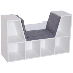 HOMCOM 6-Cubby Bookcase With Seat Cushion, Cube Storage Shelf Bookshelf With Reading Nook for Home Office, Study In Grey
