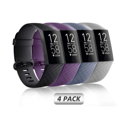 NAVOR Small Premium Replacement Bands - Pack Of 4 - Soft Silicone Waterproof Sports Band Fits for Fitbit Charge 3/charge 4/se - Slim & Thin Loop