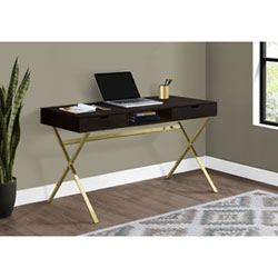Monarch Computer Desk with Drawers & Shelf - Cappuccino/Gold