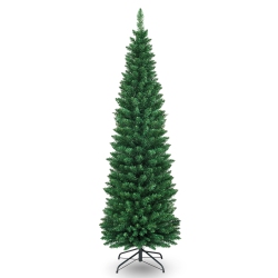 GYMAX 6' Pvc Artificial Christmas Tree Holiday Decor Slim Pencil Tree Metal Stand