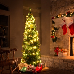 COSTWAY 6Ft Pvc Artificial Pencil Christmas Tree Slim W/ Stand Home Holiday Decor In Green