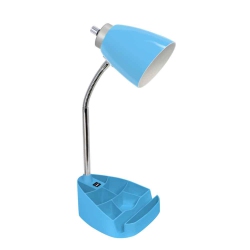 LIMELIGHTS Modern Indoor Home Decorative Gooseneck Organizer Desk Lamp With Ipad Tablet Stand Book Holder And USB Port - In Blue