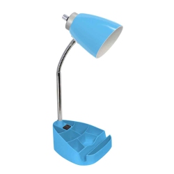 LIMELIGHTS Gooseneck Organizer Desk Lamp With Ipad Tablet Stand Book Holder And Charging Outlet - In Blue