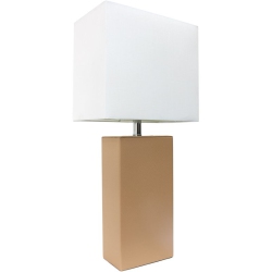 ALL THE RAGES CANADA Elegant Designs Leather Table Lamp In Beige With Shade In White