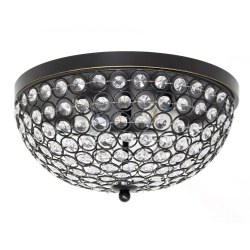 ELEGANT DESIGNS 2 Light Decorative Elipse Crystal Flush Mount Ceiling Light, Restoration Bronze