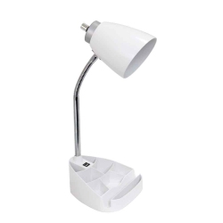 LIMELIGHTS Gooseneck Organizer Desk Lamp With Ipad Tablet Stand Book Holder And USB Port In White