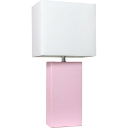 ALL THE RAGES CANADA Elegant Designs Leather Table Lamp In Blush Pink With Shade In White