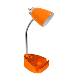LIMELIGHTS Modern Indoor Home Decorative Gooseneck Organizer Desk Lamp With Ipad Tablet Stand Book Holder And USB Port - In Orange